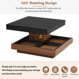 ON-TREND Modern Square 360&degRotating Coffee Table with Three Detachable Tray, 2-Tier Farmhouse Wood N721P191981B
