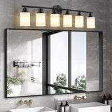 Modern 6-Light Vanity Bathroom Mirror Light, Frosted White Glass with Black Iron Frame, Contemporary W1340P206695