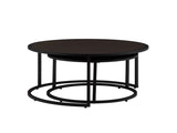 Modern Faux Leather Nesting Round Coffee Table with Black Metal Base,Accent Tea Table for Living W2186P340496