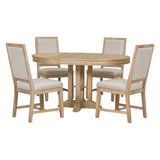 ZNTS 5-Piece Set Extendable Round Table and 4 Upholstered Chairs Farmhouse Set for Kitchen, 79599093