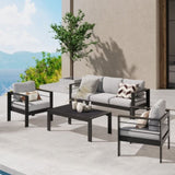 Patio Sofa Aluminum Outdoor Sofa with 3 Seats, All-Weather Metal Outdoor Couch with 5" Thick and B082P232962