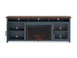 74 inch Fireplace TV Stand Console for TVs up to 85 inches, Minimal Assembly, Blue Denim and Whiskey B108P160234