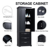Tall Storage Cabinet with Three Drawers for Bathroom/Office, Black WF299282AAB