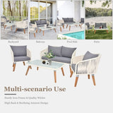 ZNTS 4 Piece Patio Furniture Set, Outdoor Acacia Wood Conversation Set, All-Weather Rope Sofa Set with 96676802