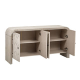 U_Style Luxury Multi-Functional MDF Sideboard Handwoven Wood Slat Doors, Tiered Stepped Design & N711P269061O