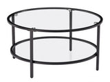 2-Tier Round Coffee Table, Glass Top, Iron Frame, 25.6"25.6"19.3", Matte Black 19047100