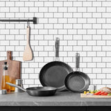 48 Pcs White Black Seam Peel And Stick Backsplash Kitchen Glossy PVC Backsplash Bathroom, Removable, 40806607