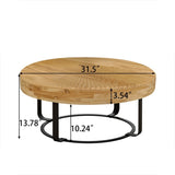 Modern Round Coffee Table Wooden Carving Pattern Coffee Table with Metal Legs for Living Room W757P186923