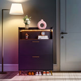 Double Door 6-Layer Shoe Cabinet with High Foot LED Lights Particle Board 80*38*90cm Black 37595118