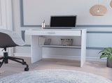 White Storage Desk with Drawer and Shelf B062P175188