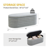 Storage Chenille Ottoman Bench Upholstered Fabric Storage Bench End of Bed Stool with Safety Hinge W2336P251244