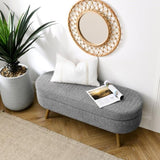 Ottoman Oval Storage Bench,Rubber Wood Legs, Gray W487P255613