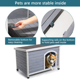 Medium Wooden Outdoor Dog House, Waterproof Roof, Elevated Floor, Adjustable Plastic Feet, Grey W142763829