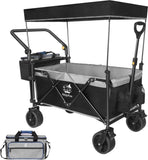 Collapsible Wagon Heavy Duty Folding Wagon Cart with Removable Canopy, 4