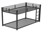 Twin Over Twin Metal Bunk Bed, Low Bunk Bed with Ladder, Bed Frame,Black, Sturdy Steel Construction, 80743359