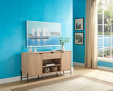 Buffet with Metal Legs with Two Door One Drawer Six Shelves - Light Brown & Black B107P147851
