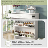 ON-TREND Slim Entryway Organizer with 2 Flip Drawers, Tempered Glass Top Shoe WF303589AAK