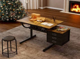 Black drafting drawing table with stool and 3 drawers W347P271503