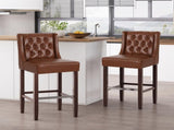 30.5 Inch Seat Height Bar Stool, Light Brown PU Upholstery with Back & Metal Footrest, Counter Stool N780P366612G