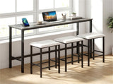 4 Piece Counter Height Bar Table Set with Charging Station & USB Ports, Gray Pub Table with 3 Stools 39030485