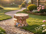 16.93" Sculptures Garden Statues, Rabbit Tree Stump Stool Garden Statue, Magnesium Oxide Stone W6572P574576
