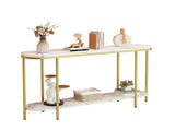 2-Tier Oval Console Table, White Faux Marble Top with Gold Metal Frame, Modern 81910274