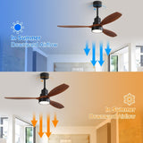 ZNTS 52 Inch Wooden Ceiling Fan With 3 Solid Wood Blades Remote Control Reversible DC Motor With Led 99114376