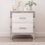 Elegant High Gloss Nightstand with Metal Handle,Mirrored Bedside Table with 2 Drawers for N733P205356K