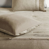 7 Piece Faux Suede Comforter Set Tan Queen B03597129