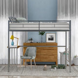 ZNTS Twin Metal Loft Bed with Desk, Ladder and Guardrails, Loft Bed for Bedroom, Silver MF286452AAN