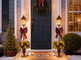 2 Pack Pre-Lit Christmas Lamp Post Decor, Lighted Xmas Urn with Plaid Bow, Pine Cones & Red Berries, N710P523030Z