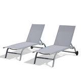 Chaise Lounge Outdoor Set of 2, Lounge Chairs for Outside with Wheels, Outdoor Lounge Chairs with 5 W1859109844