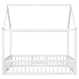 ZNTS Full Size Wood House Bed with Fence and Door, White Wash WF303134AAK