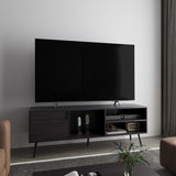 TV Stand, 1 Door, 3 Shelves, Black B097P262376