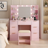 Pink particleboard with a 7-drawer, 4-shelf dressing table set with 10 three-tone light bulbs, power 63831111