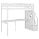 ZNTS Twin Size Loft Bed with Storage Staircase and Built-in Desk, White 91750242