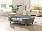Elevated Dog Bed Frame for Small Dog, Corduroy Pet Couch Bed with Rubber Wood Legs and Supportive N779P179967G