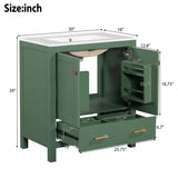 30 Inch Green Bathroom Vanity with Single Sink, Combination Under Counter Sink, Bathroom Storage N729P170521F
