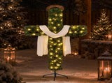 5FT Green Cross-Shaped Christmas Tree with Scarf & Headband, PVC 446 Tips, DIY 100 Warm White LED 03461408