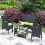 ZNTS 4 PC Rattan Patio Furniture Set Outdoor Patio Cushioned Seat Wicker Sofa W20985038