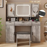 Large Vanity Table Set with LED Lighted Mirror and 2 DIY Pegboards, 5 Hooks, Vanity Desk with 11975877