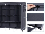 67" Clothes Closet Portable Wardrobe Clothes Storage Rack 12 Shelves 4 Side Pockets Gray 63742682