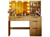Oak-colored particleboard with a textured melamine veneer, 4-drawer, 2-tier vanity table with 10 18944557