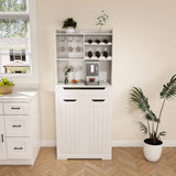 White Buffet Cabinet with Hutch - Modern Farmhouse Kitchen Storage Sideboard with 2 Drawers & Barn W2700P300564