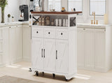 K&K 46.5'' Farmhouse Kitchen Island with Drape of Beads, Power Outlet, Rolling Kitchen Cart on N707P254872W