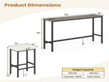 4 Piece Counter Height Bar Table Set with Charging Station & USB Ports, Gray Pub Table with 3 Stools 39030485