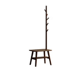 (Walnut Color) Natural Solid Wood Shoe Stool With Cloth Hanger, Mid-Century Modern Storage Bench W1283P298169