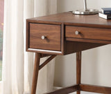 Brown Finish Stylish Writing Desk Storage Drawers Nickel Knob Hardware Walnut Veneer Wood Furniture B01146475