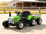 12V Green Toddler Electric Ride-On Tractor 25W Dual Drive Motors, with Hauling Trailer, Parental 57306994