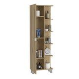 Urano Mirror Linen Cabinet, Four Interior Shelves, Five External Shelves -Light Oak B20091989